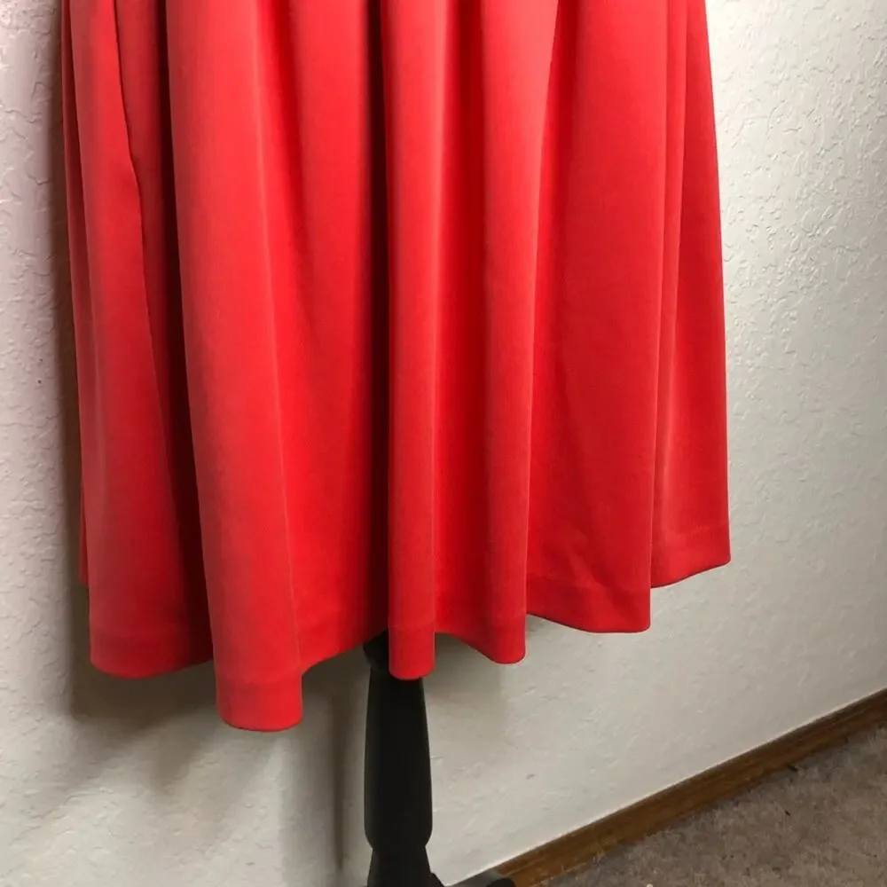 Calvin Klein coral orange pleated sleeveless fit & flare dress size 10